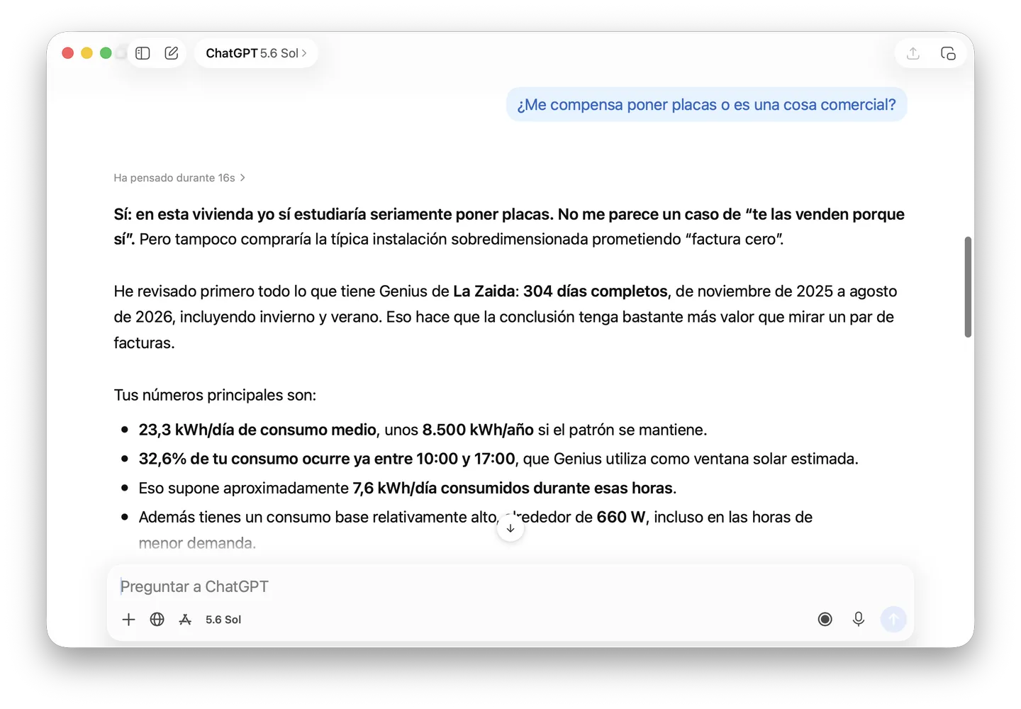Ejemplo de conversación de VaDa Genius en ChatGPT