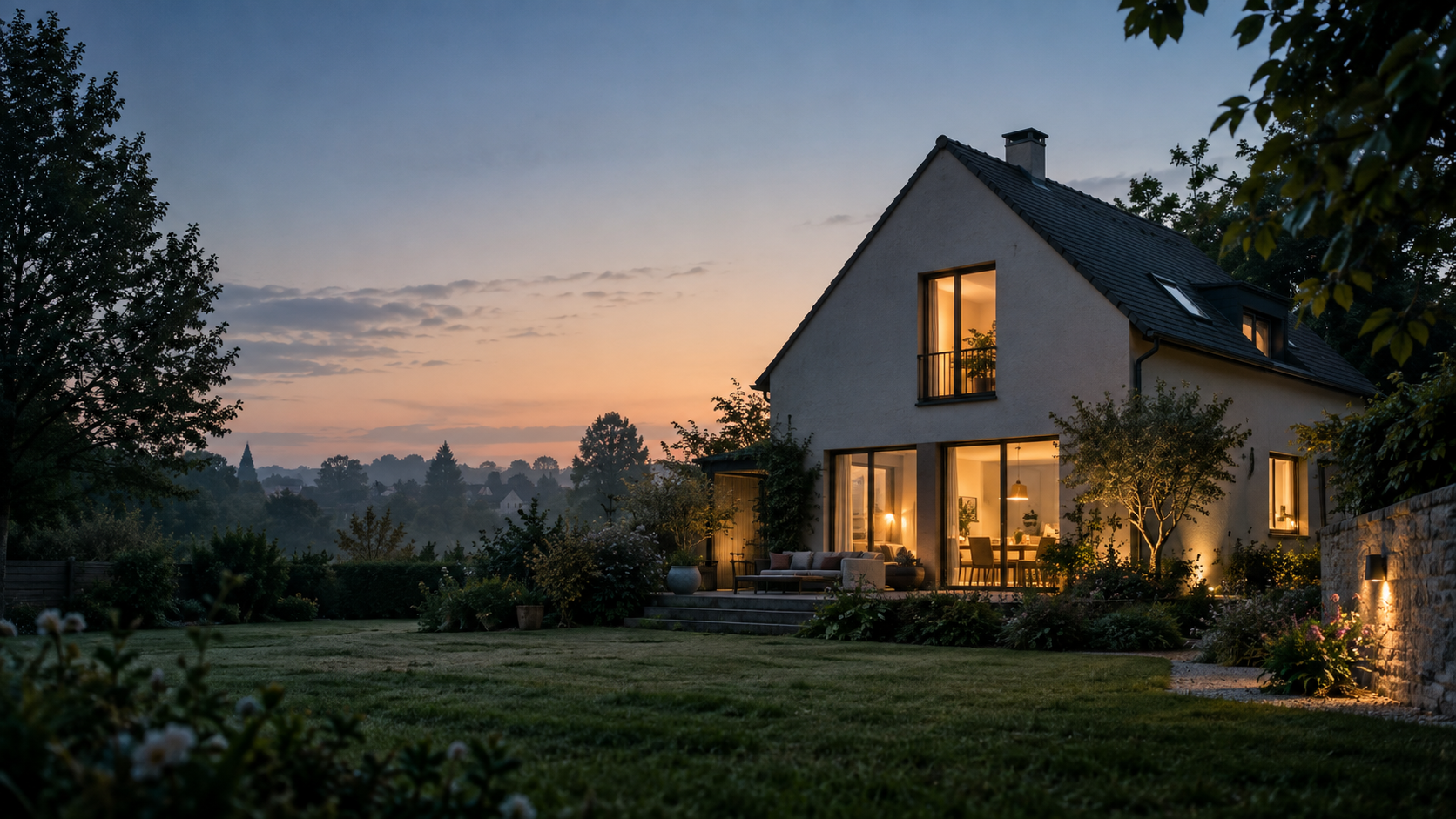 Vivienda habitada durante la hora azul