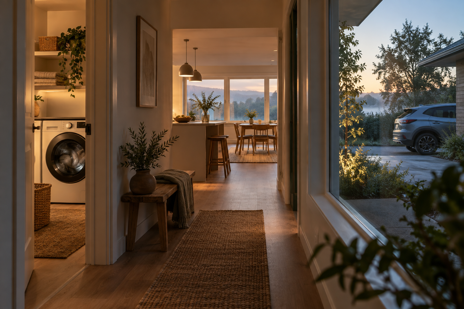 Vivienda al amanecer; imagen editorial, no una promesa de compatibilidad